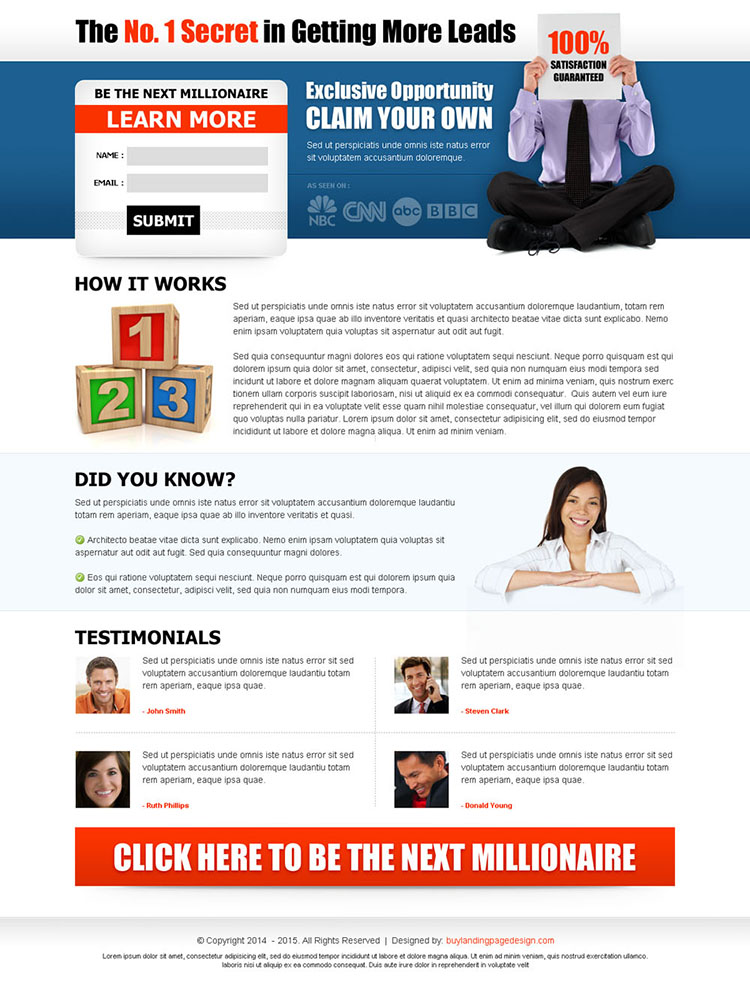 be the next millionaire small lead capture very attractive and most effective lander design