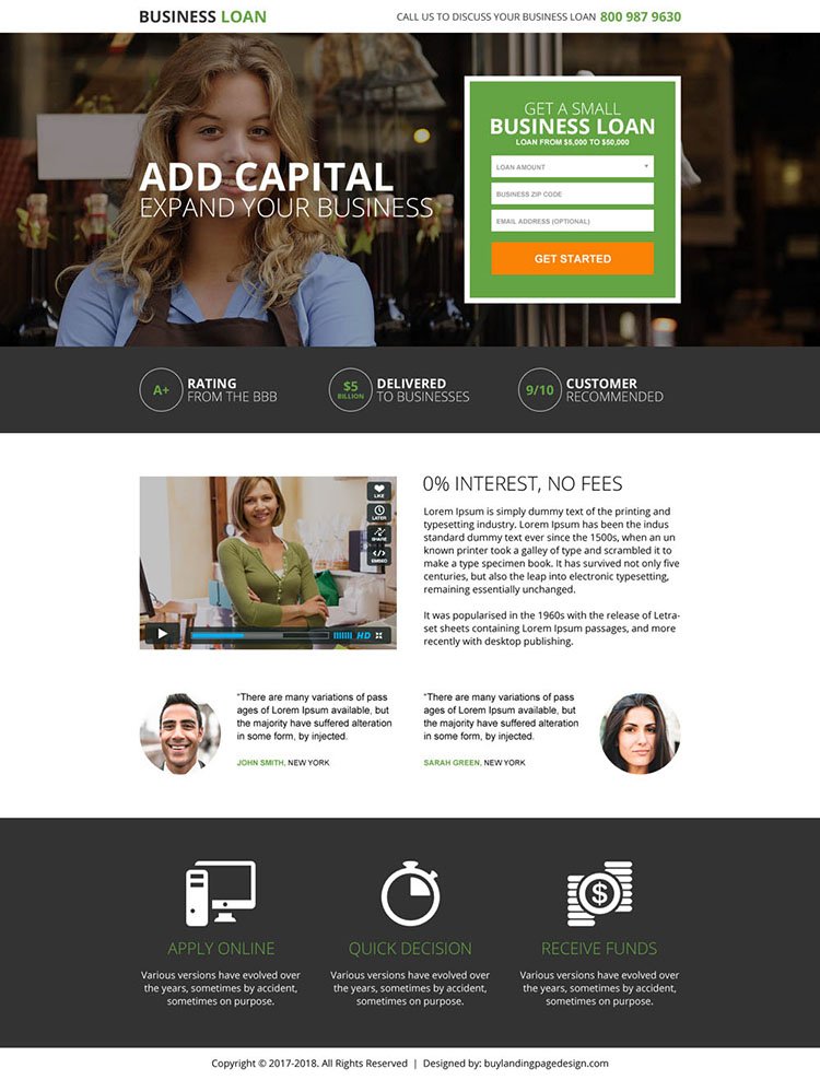 business loan small lead form landing page