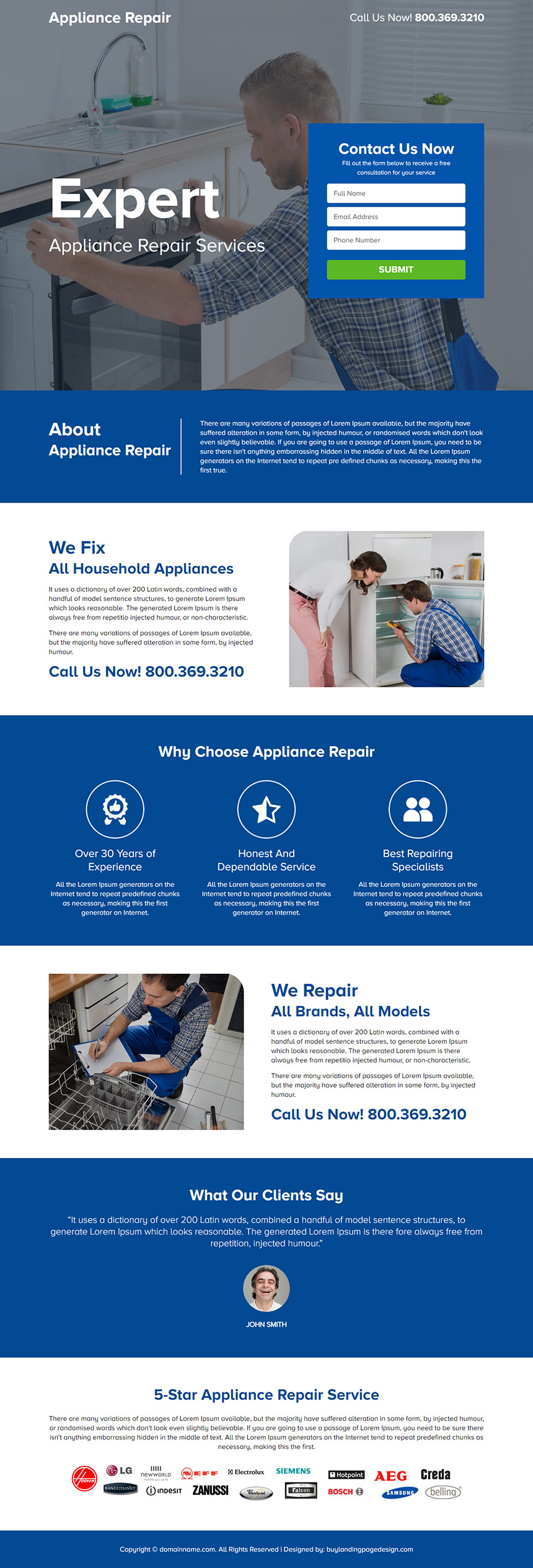 home appliance repair service lead capture landing page