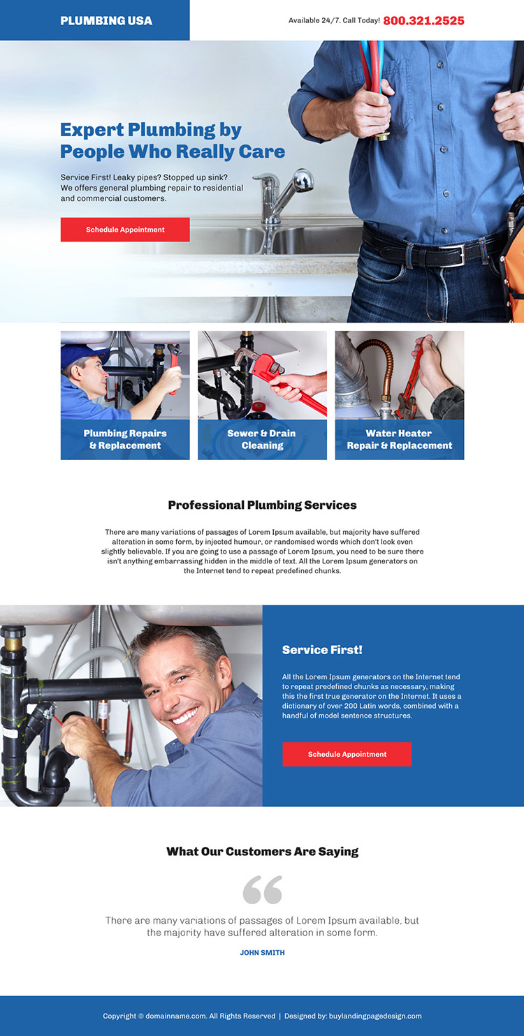 professional plumbing service bootstrap landing page