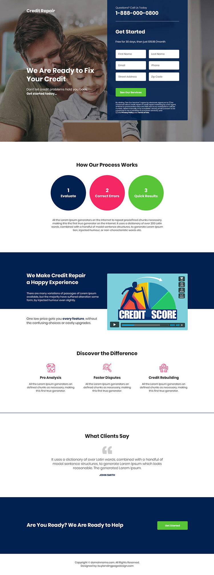 credit repair service lead capture landing page