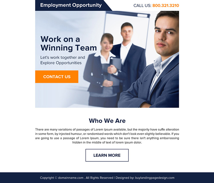 clean employment opportunity ppv landing page design