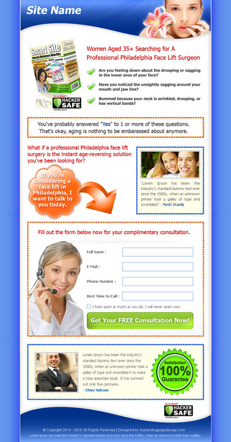face lifting lead capture sales page design template for sale