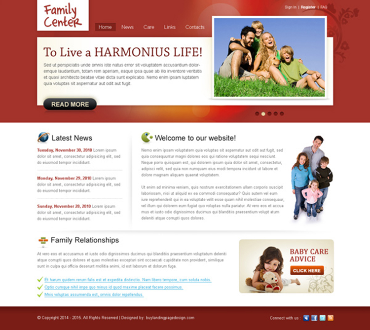 family center image slider appealing and delightful website template design psd