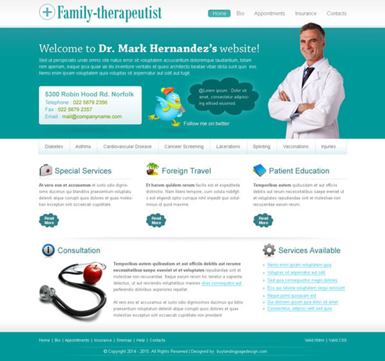 professional and user friendly website template design psd for family doctor