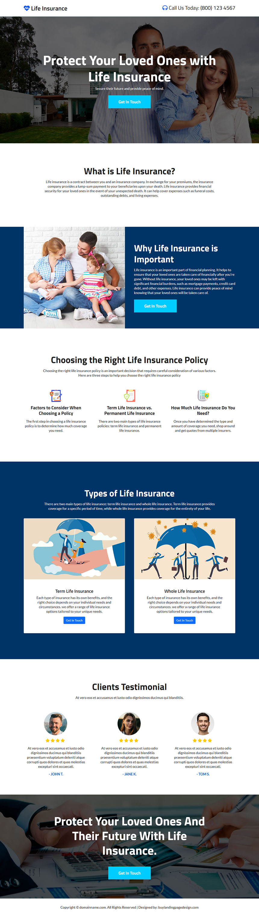 life insurance service company lead capture landing page