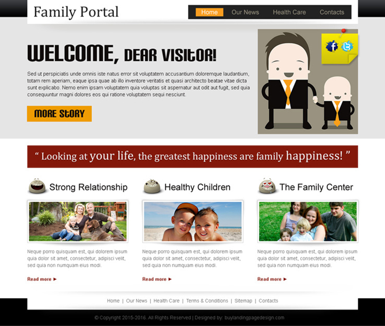 clean family portal website template design psd