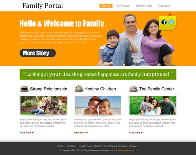 family portal clean and attractive website template design psd to create website for your family