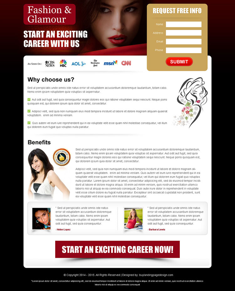 fashion and glamour lead gen landing page design to improve your conversion