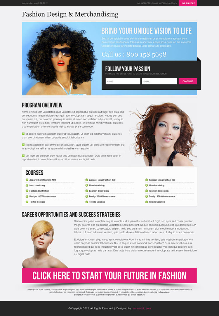 follow your passion optimized and converting small lead capture landing page design template