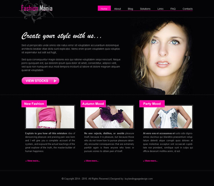 dark colored fashion mania converting website template design psd