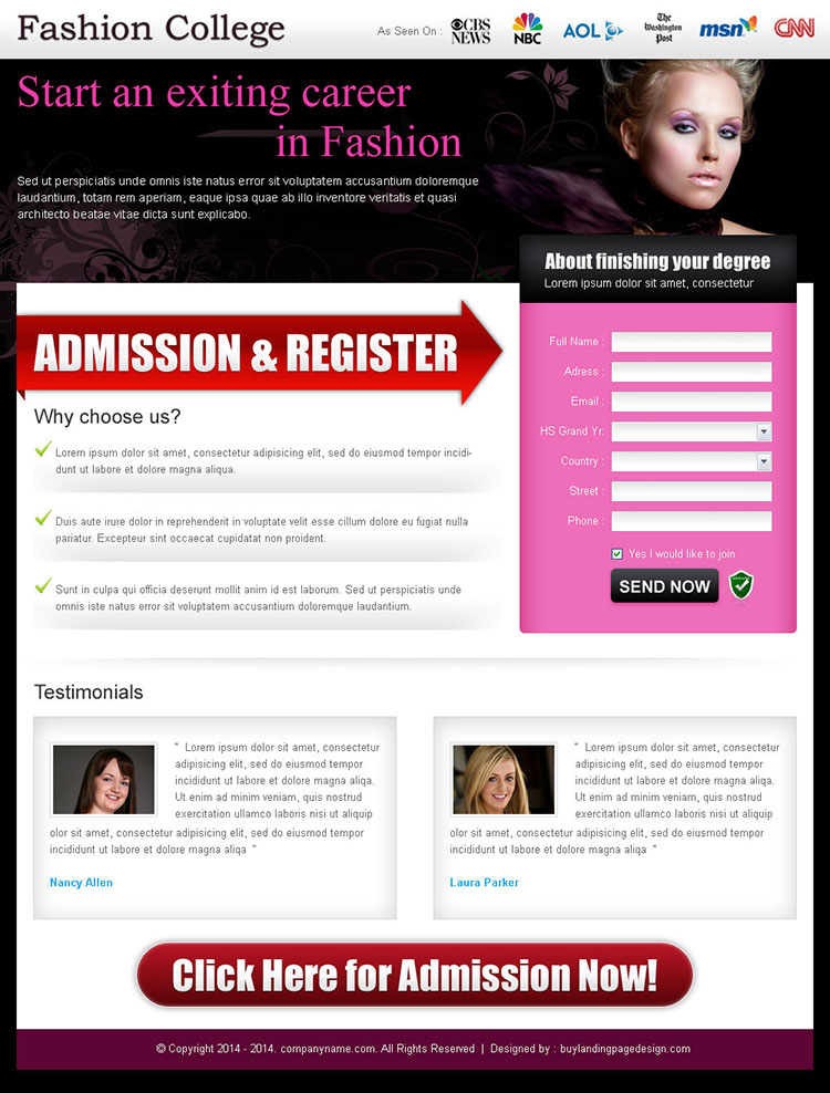 fashion and modeling lead capture landing page design template