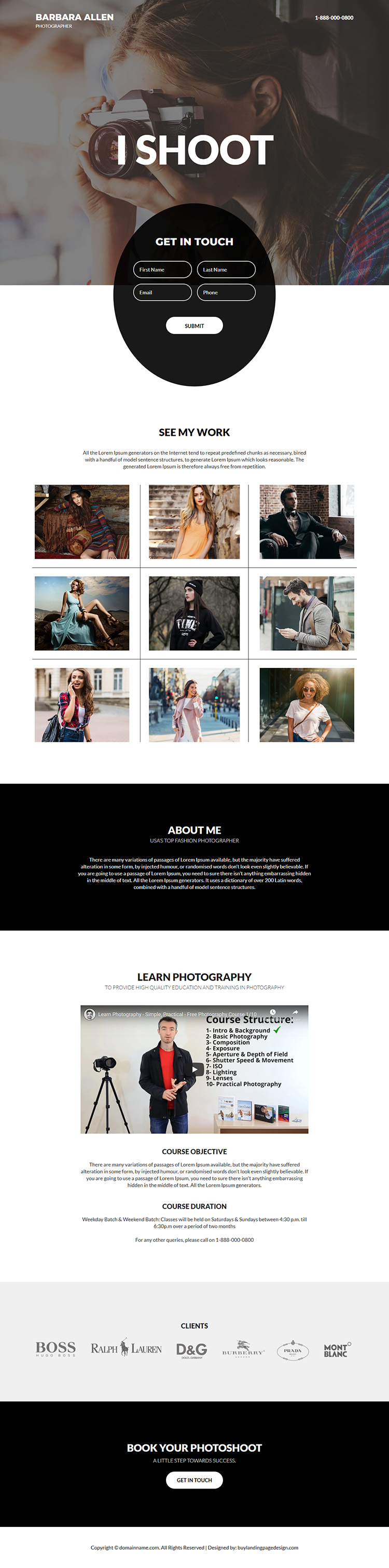 fashion photographer lead capture responsive landing page