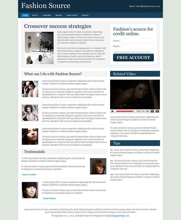 fashion source clean converting and optimized daily news landing page design