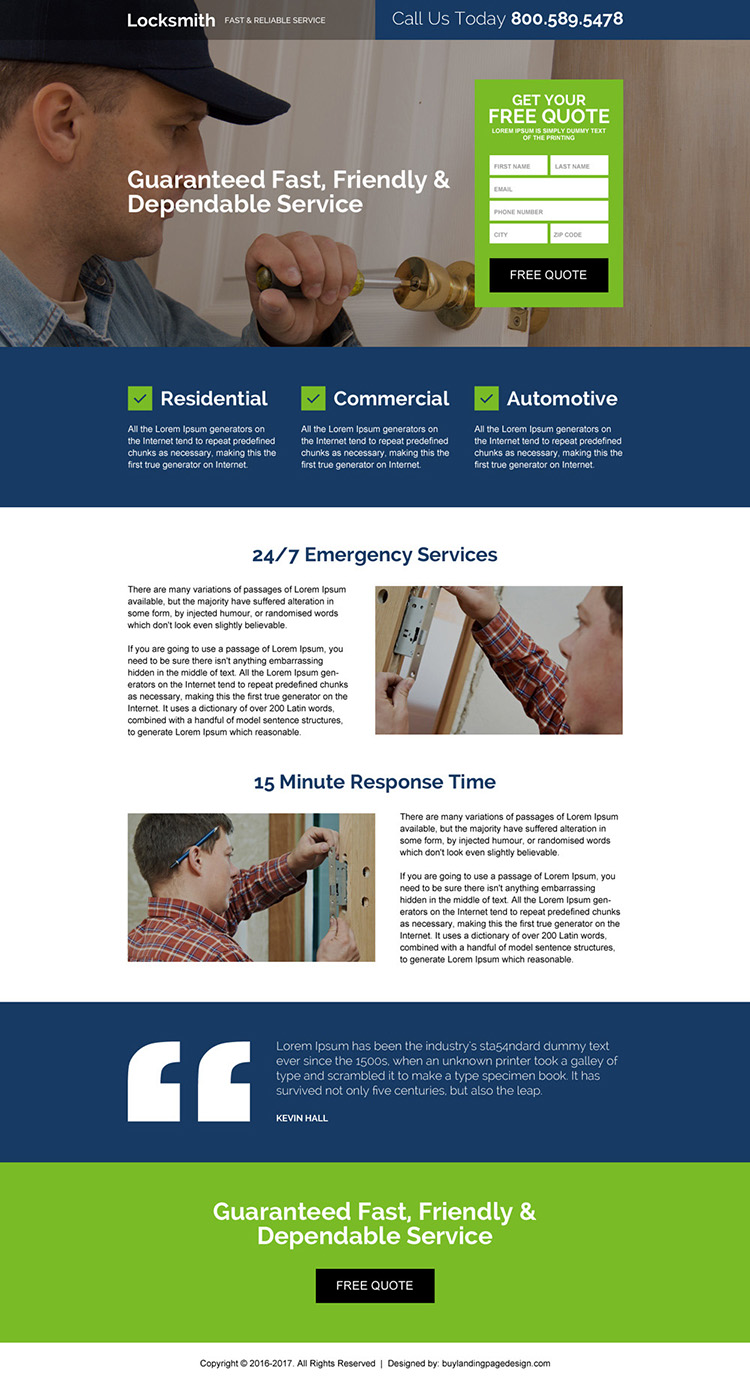 reliable locksmith service responsive landing page design