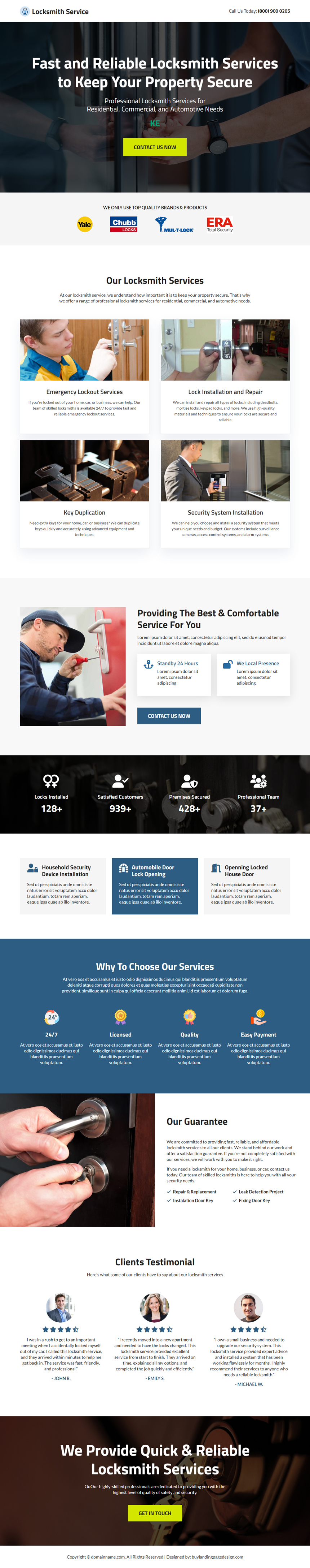 fast and reliable locksmith service responsive landing page