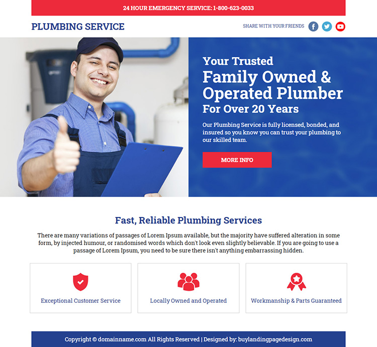 reliable plumbing service funnel design