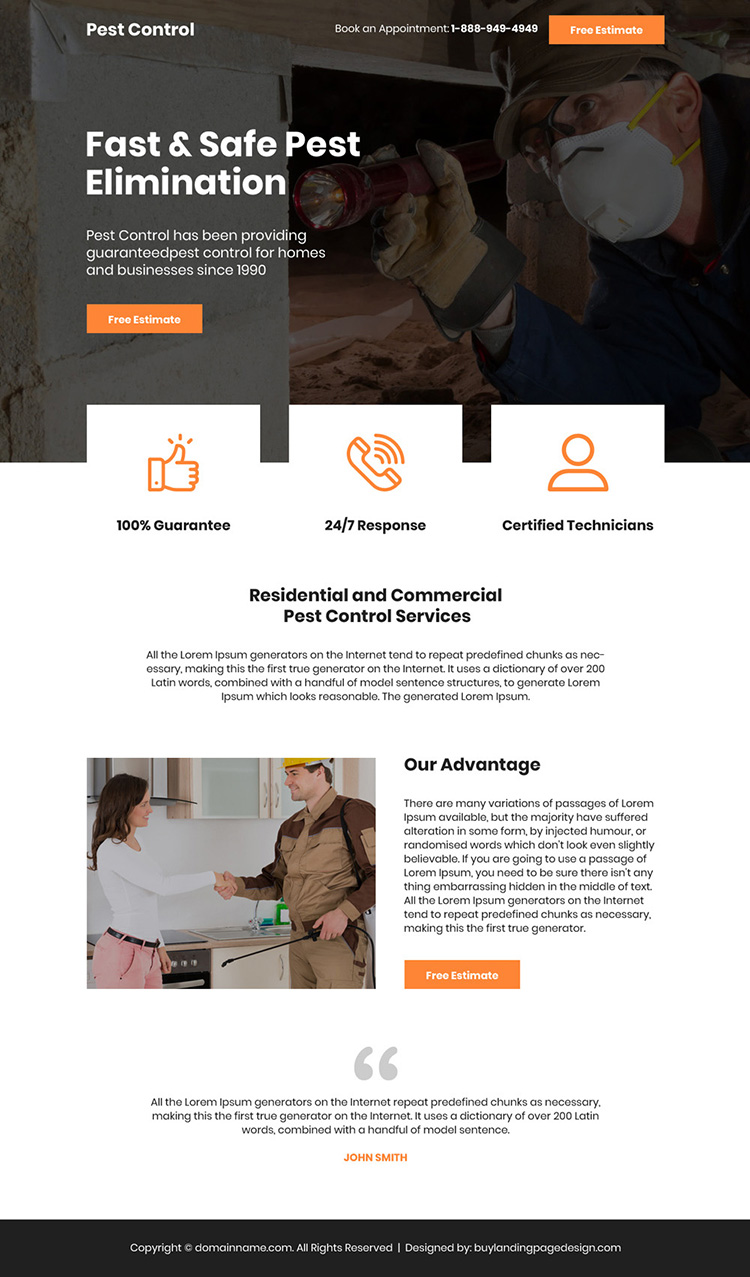 safe pest elimination free estimate bootstrap landing page