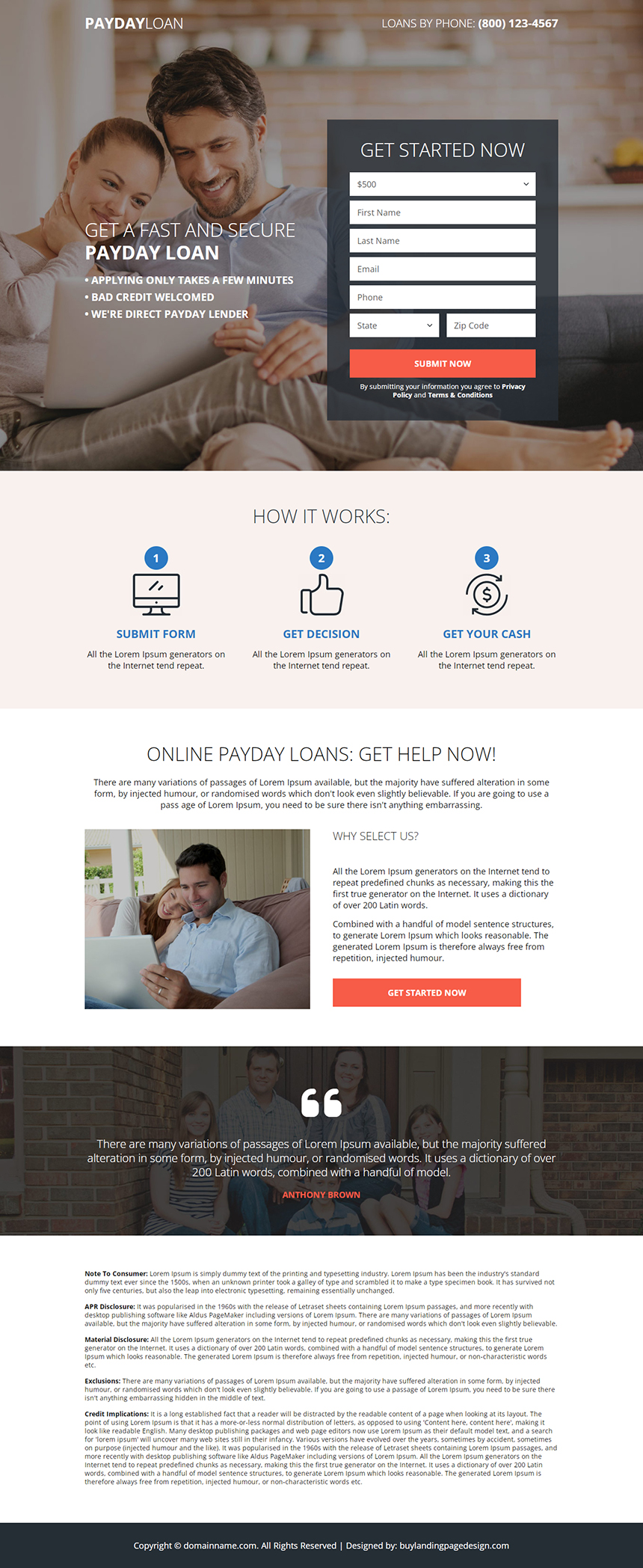 fast and secure payday loan responsive landing page