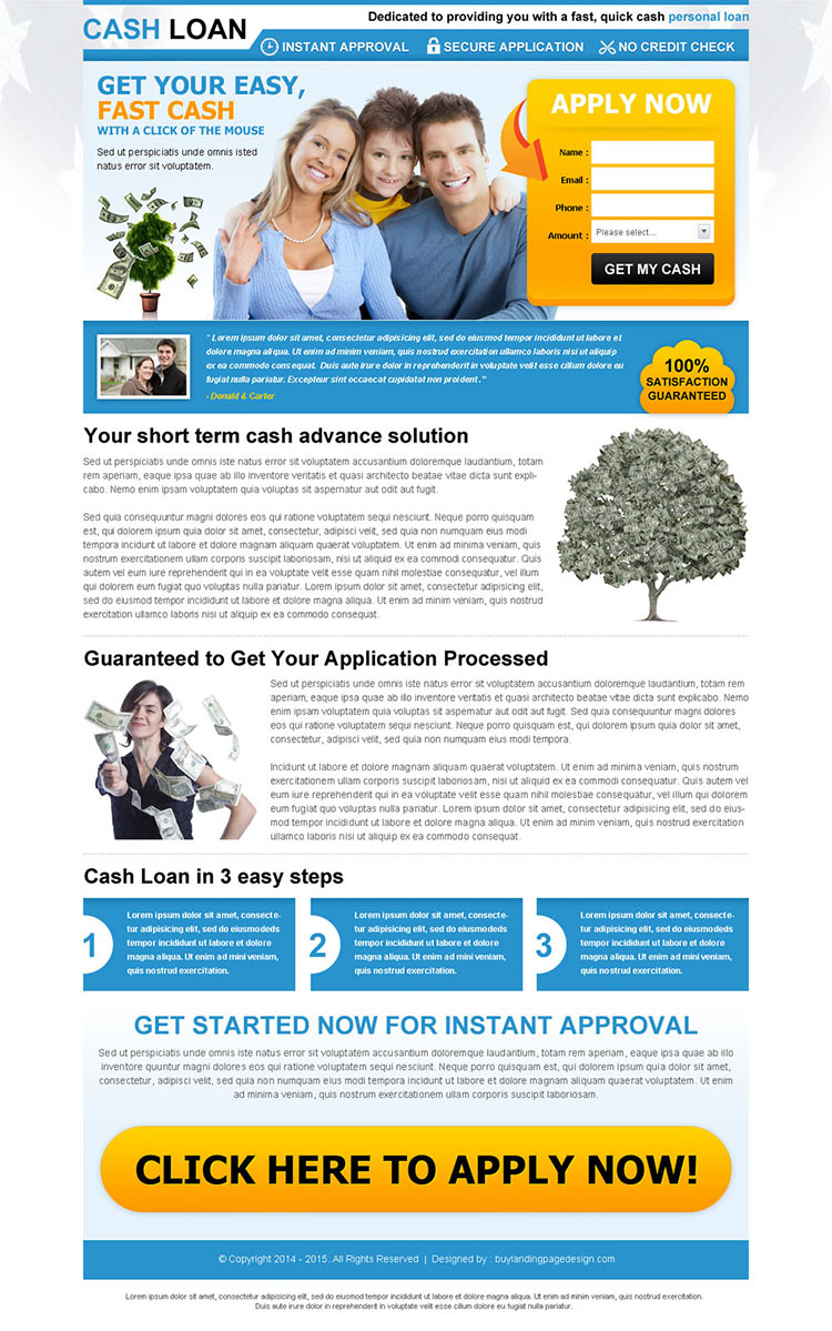 easy and fast cash loan lead capture squeeze page design