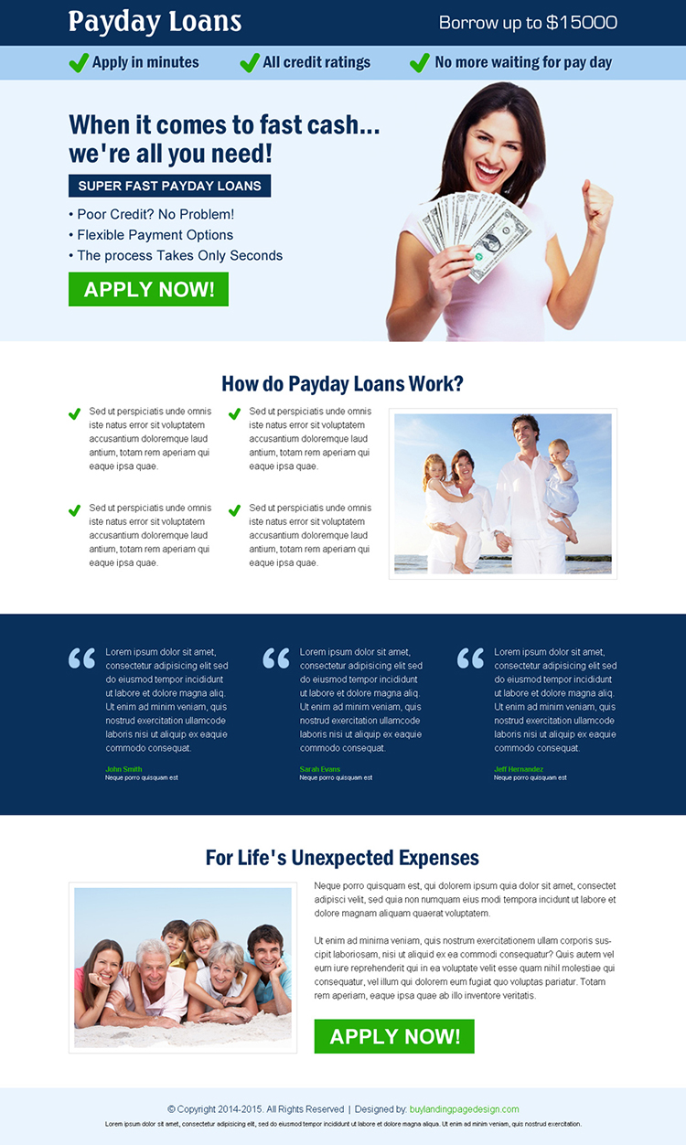 conversion centered effective call to action payday loan responsive landing page design