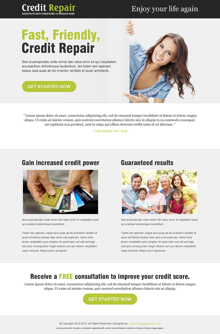 fast credit repair service landing page design