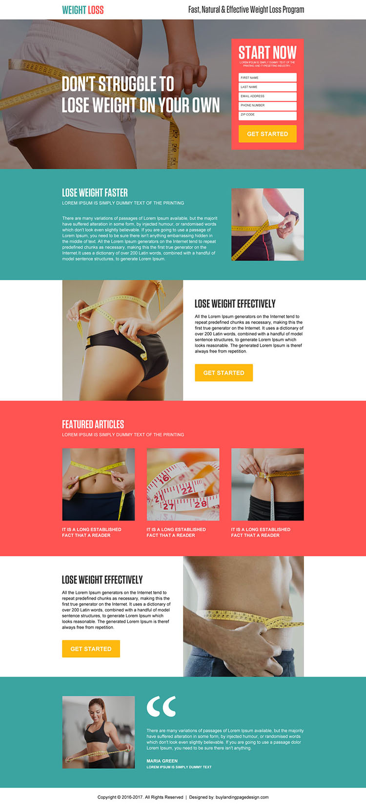 fast and natural weight loss lead generating responsive landing page