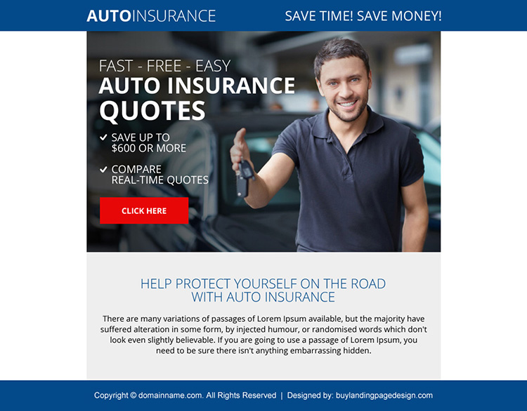 professional auto insurance quote ppv landing page design