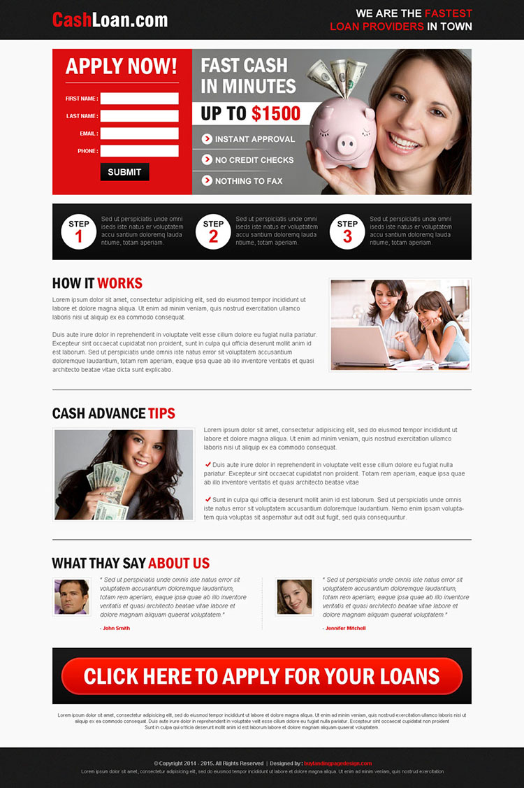 fast cash loan service small lead capture effective and converting landing page