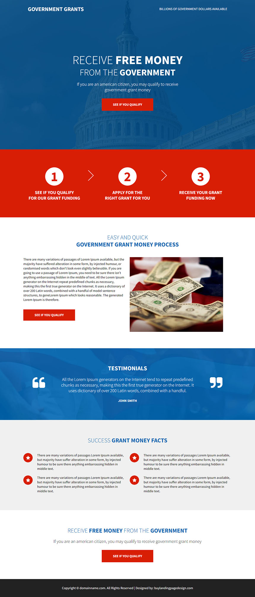quick government grant money responsive landing page