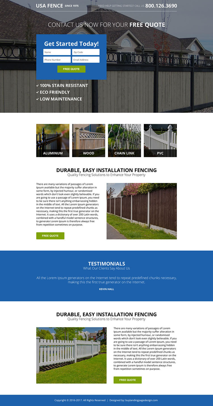 clean fencing small lead capture premium landing page