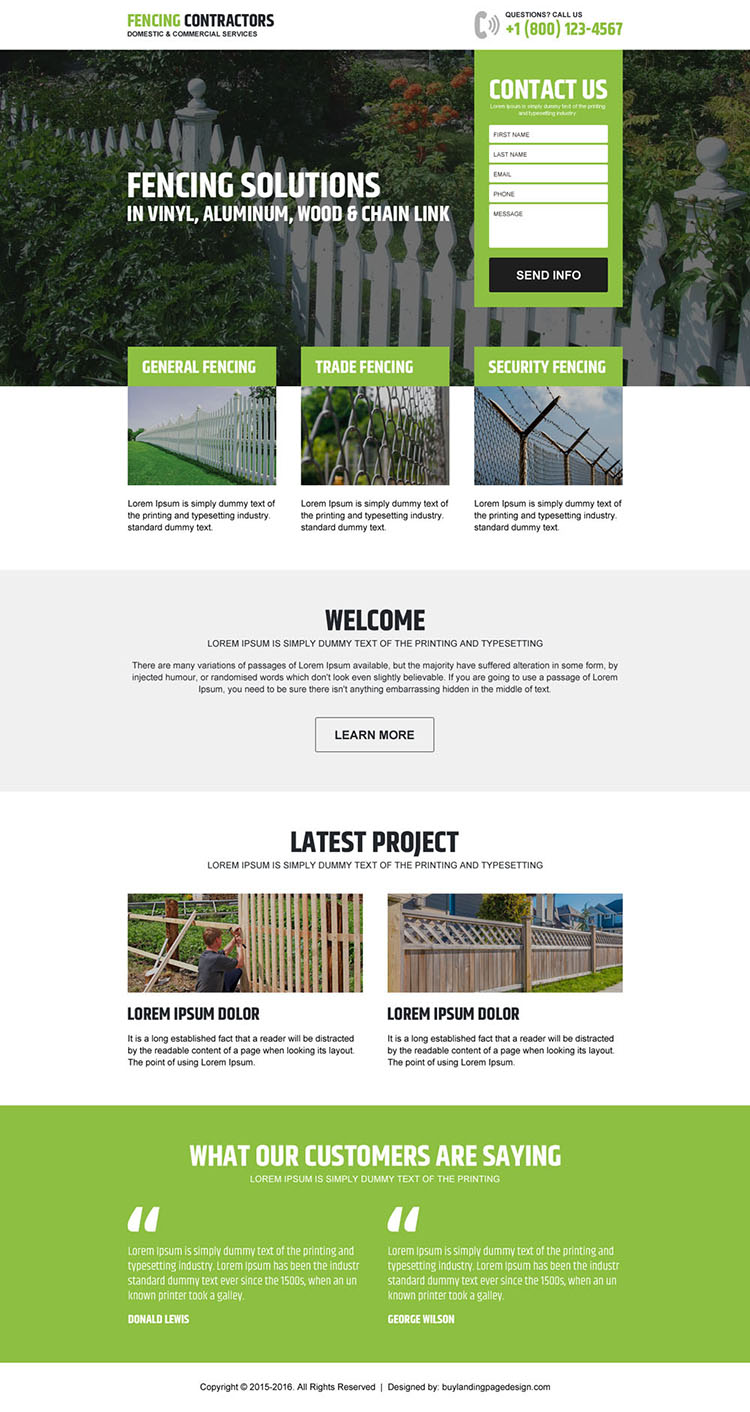 fencing installation service responsive landing page design