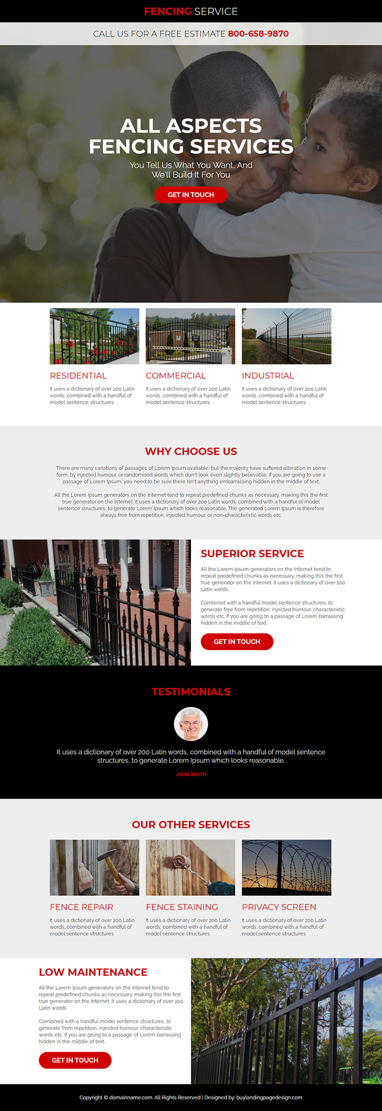 quality fencing service free estimate responsive landing page