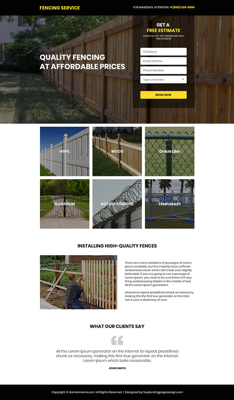 quality fencing services free estimate responsive landing page