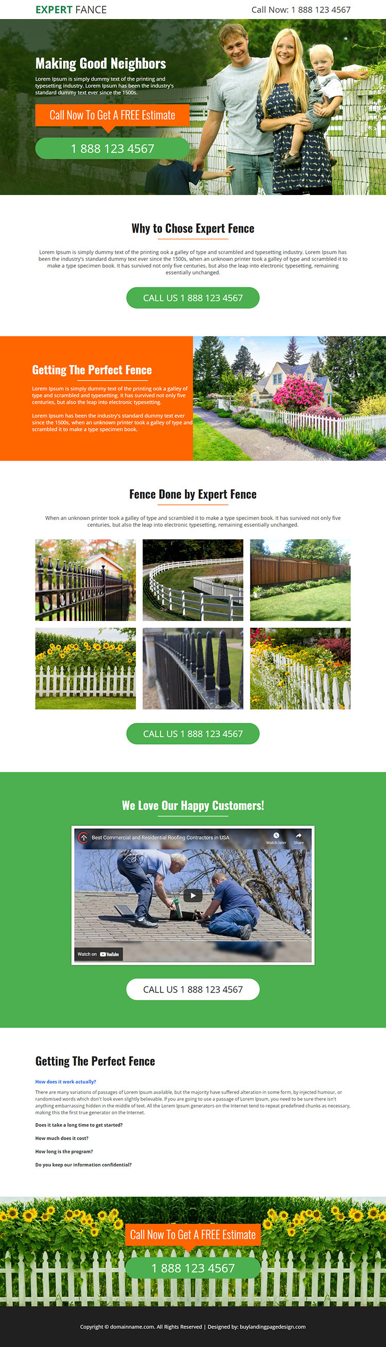 fencing service click to call responsive landing page