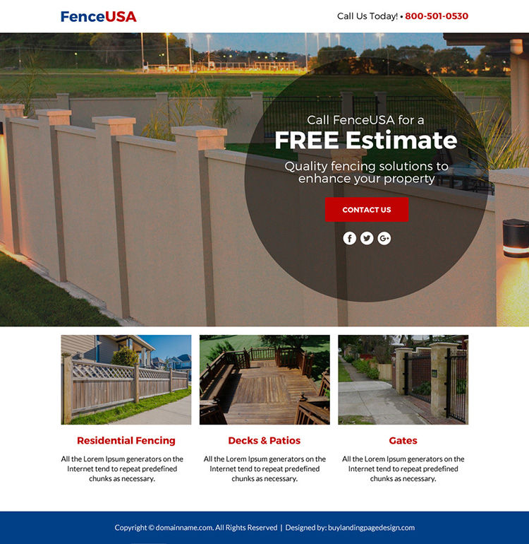 fencing service free estimate lead funnel landing page design