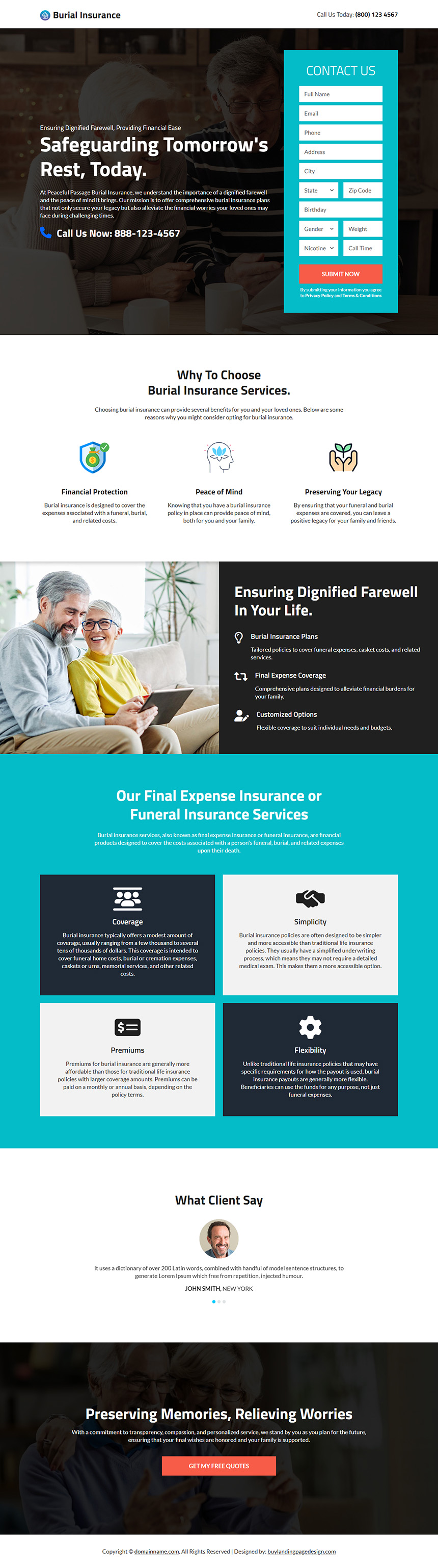 funeral insurance service responsive landing page