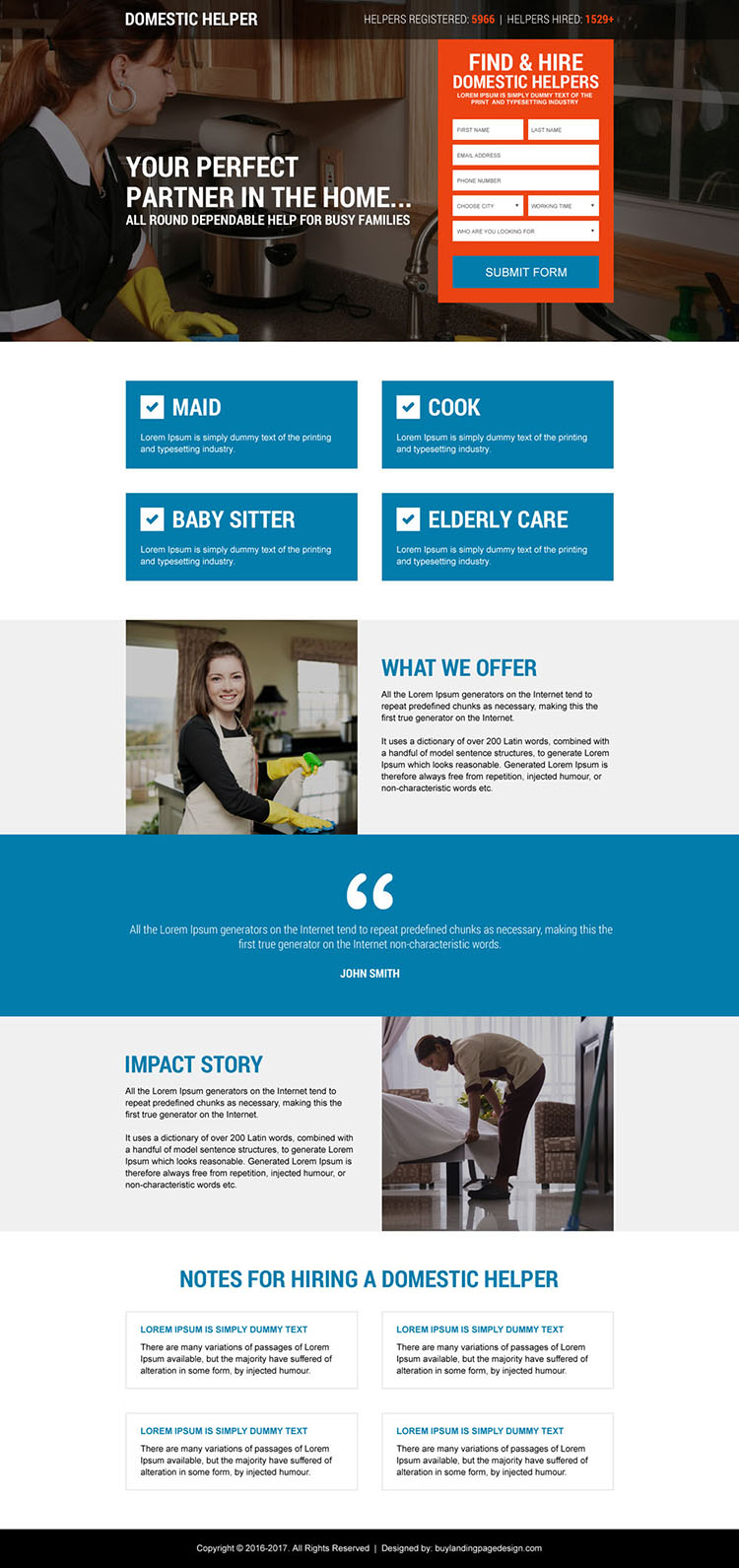 find and hire domestic helpers lead capturing landing page design