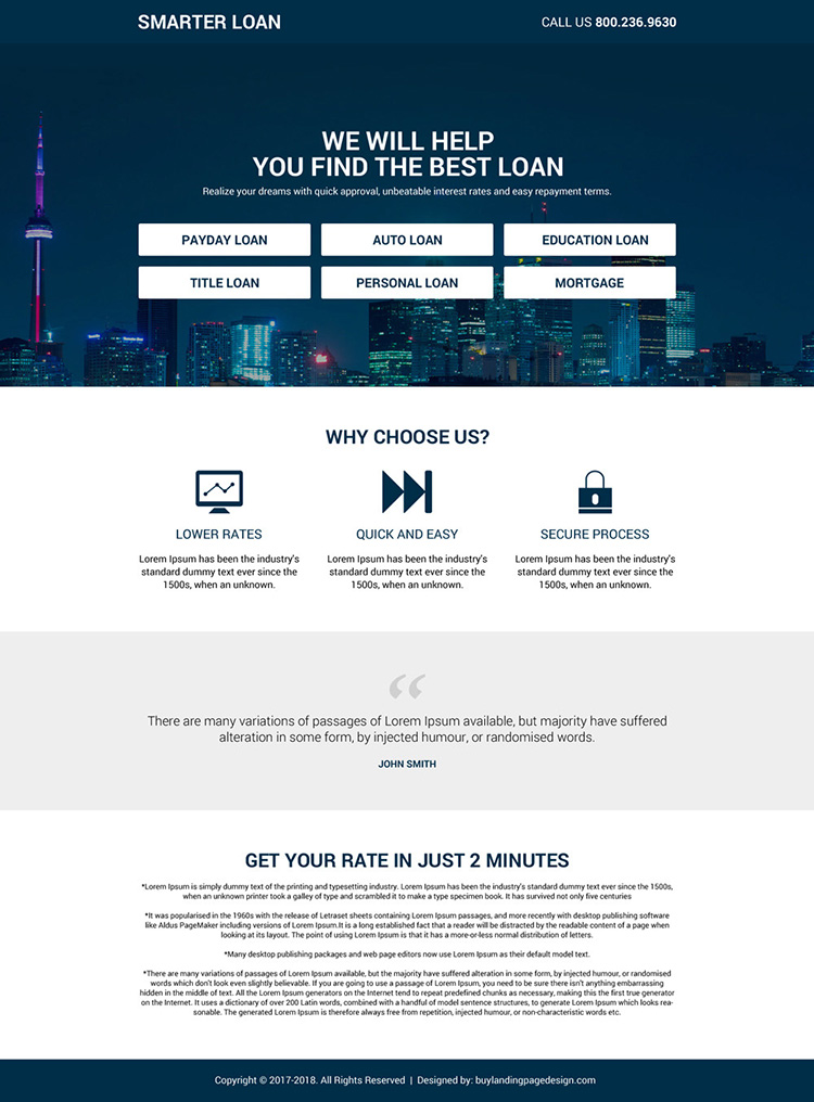 responsive and minimal loan landing page design