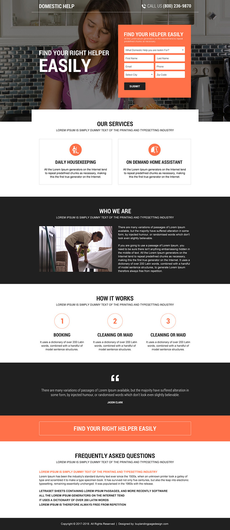 responsive domestic help lead capturing landing page design