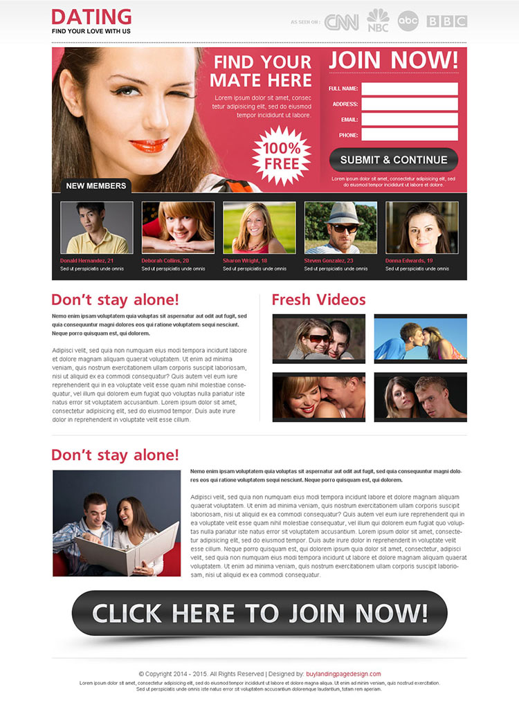 find your mate here join now lead capture squeeze page design