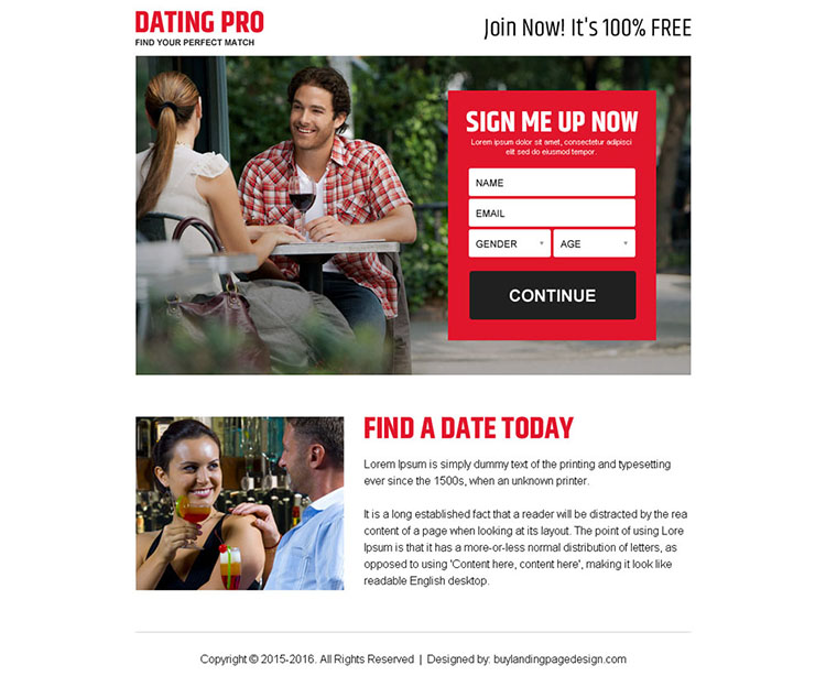 find your perfect match sign up lead capture ppv landing page design