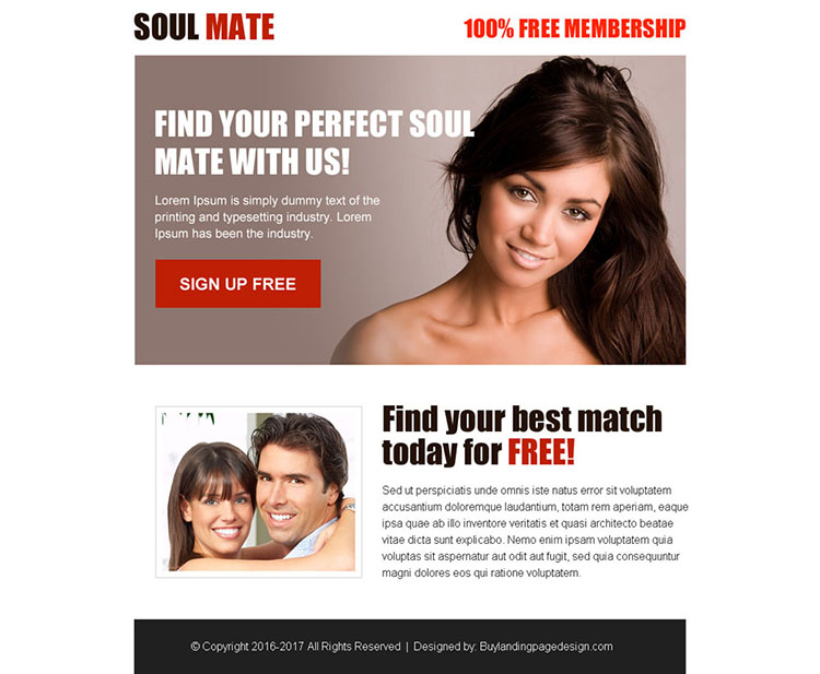 perfect soul mate free membership sign up ppv landing page design