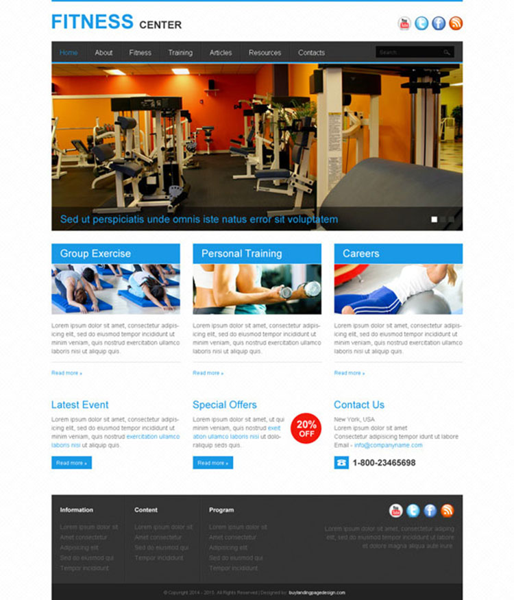 informative and converting fitness center website template design psd