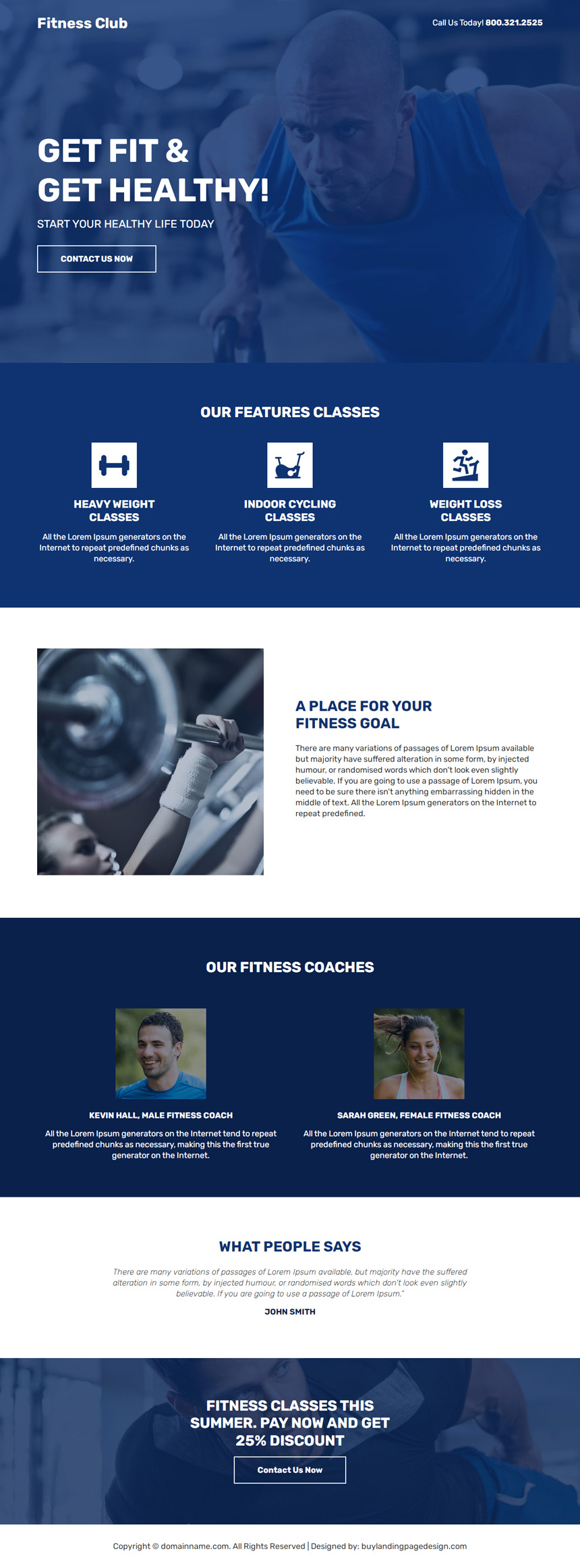 fitness training club landing page design