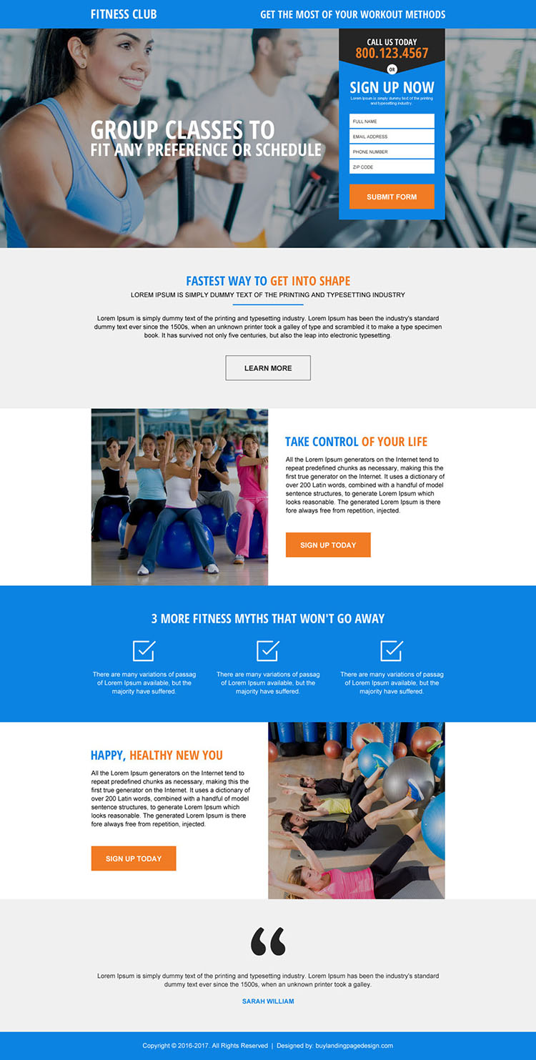 responsive fitness club lead gen landing page design