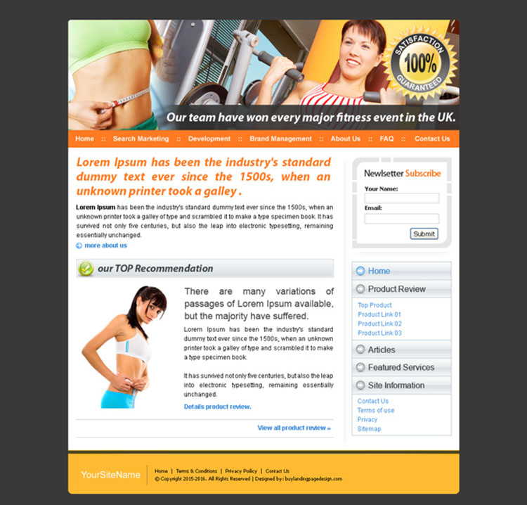 fitness event website template design psd for sale