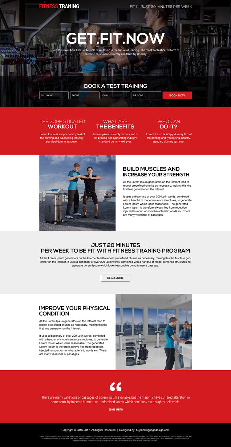 responsive fitness training programs landing page design