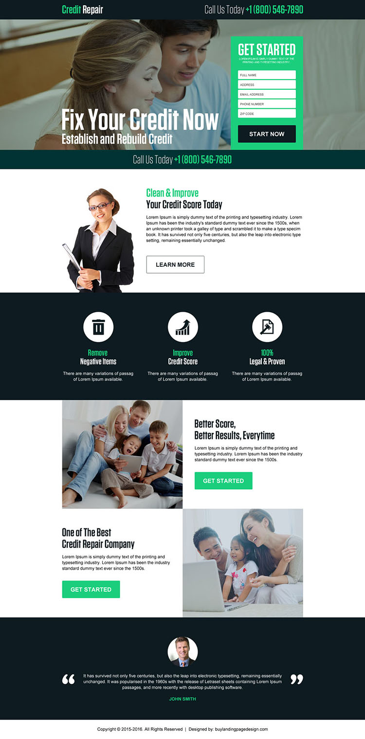 fix your credit now lead generating landing page design