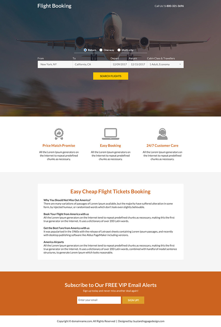 flight ticketing booking mini responsive landing page design